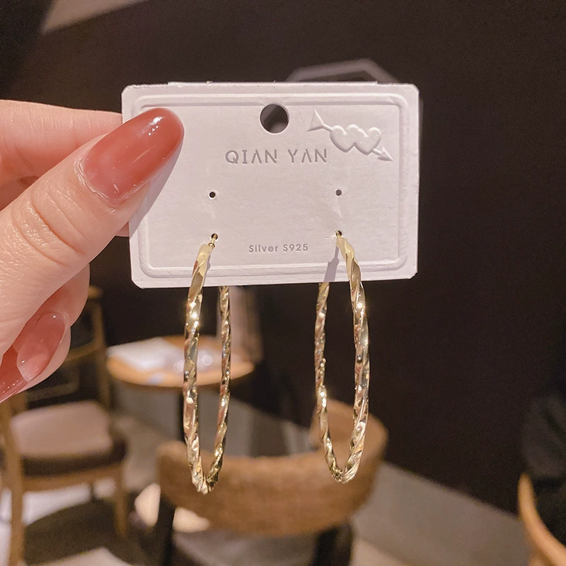 Серьги-кольца с иглой из серебра 925, 5 см, лёгкая люксовая летняя бижутерия