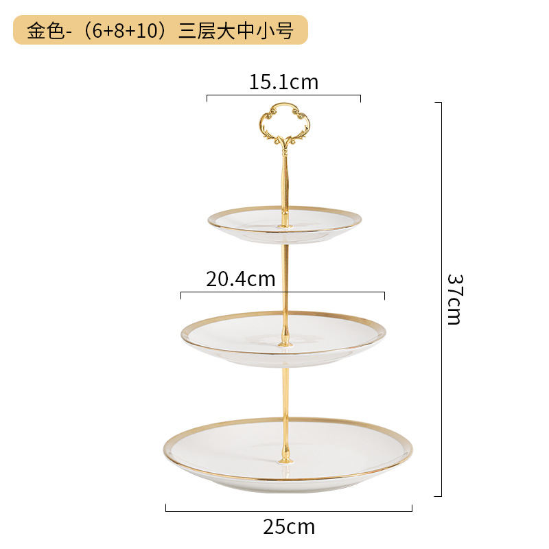 De estilo europeo creativo de cerámica de tres capas Placa de fruta hogar sala de estar de azúcar Placa de fruta seca banquete de boda pastel postre estante