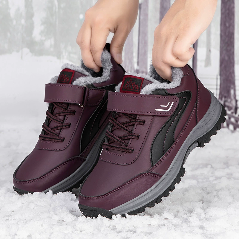 Хлопчатобумажная обувь зимняя бархатная теплая пожилая обувь женская толстая нескользящая мама обувь мужская кожа водонепроницаемая ходка обувь снегоступы сапоги