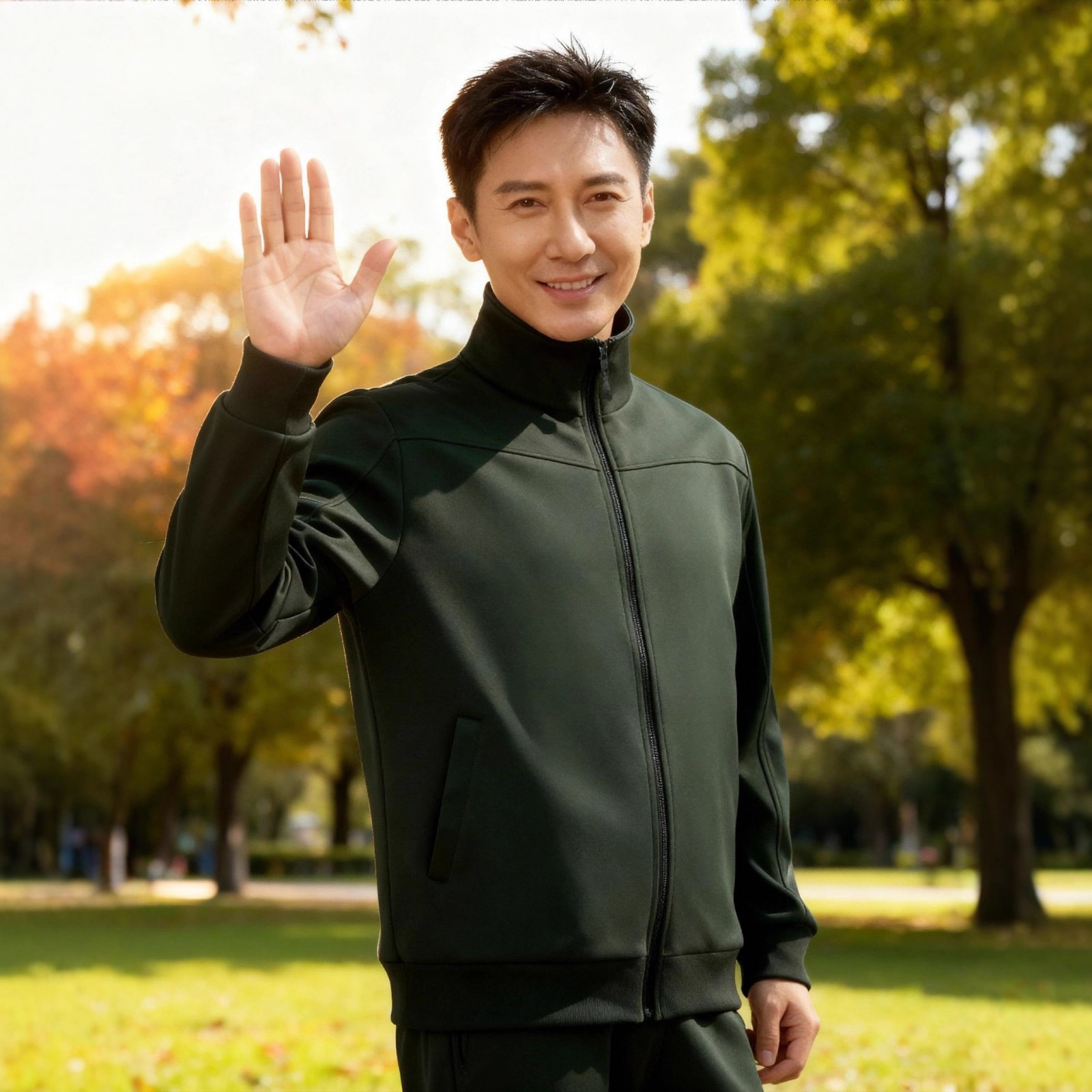 Men's Long Sleeve Fitness Set Olive Green Spring Autumn Sportswear_voghion.com