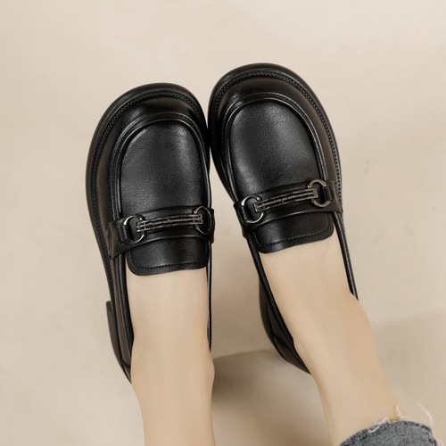 Genuine leather loafers for women  new flat-soled British style small leather shoes single shoes metal flat heel work shoes that are not tiring for the feet