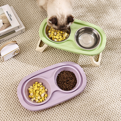 Cat bowl, stainless steel pet bowl, dog bowl, cat food bowl, cat bowl, neck guard, high feet, foldable pet drinking water feeding bowl