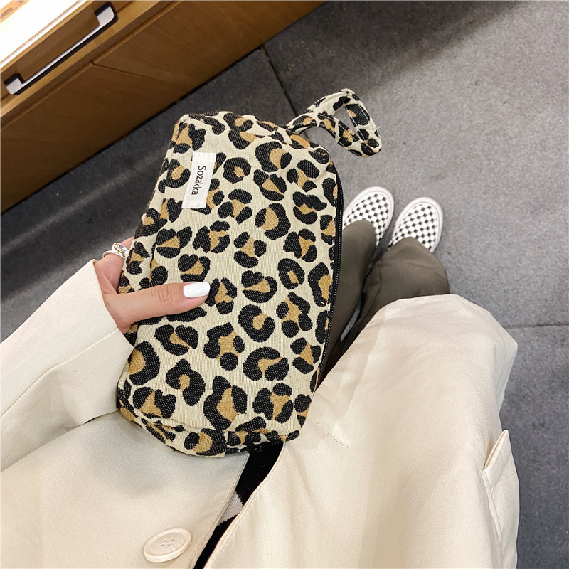 13311 checkered color-blocking large-capacity cosmetic bag, women's leopard print fashionable clutch, canvas storage bag wholesale undefined