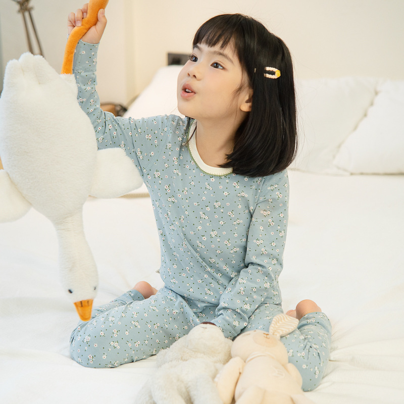 女童秋衣秋裤套装纯棉宝宝睡衣儿童保暖内衣小女孩打底棉毛衫冬季|undefined
