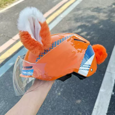 Equipment, Motorcycle Full/Half Helmets, Ski – Motosiklet dəbilqələri - orange-and-white-ears-tail-helmet-not-included