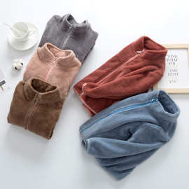 2025秋冬新款纯色拉链衫长袖立领户外韩版女童装加绒外套厂家直销