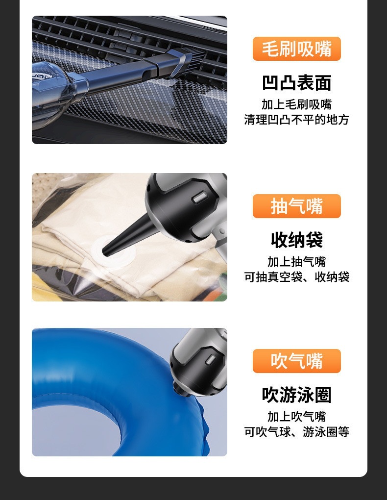 Car Vacuum Cleaner with Wireless Power Display, Portable Brushless Motor, Household Handheld Dust Remover, Dust Blower, Cross-Border