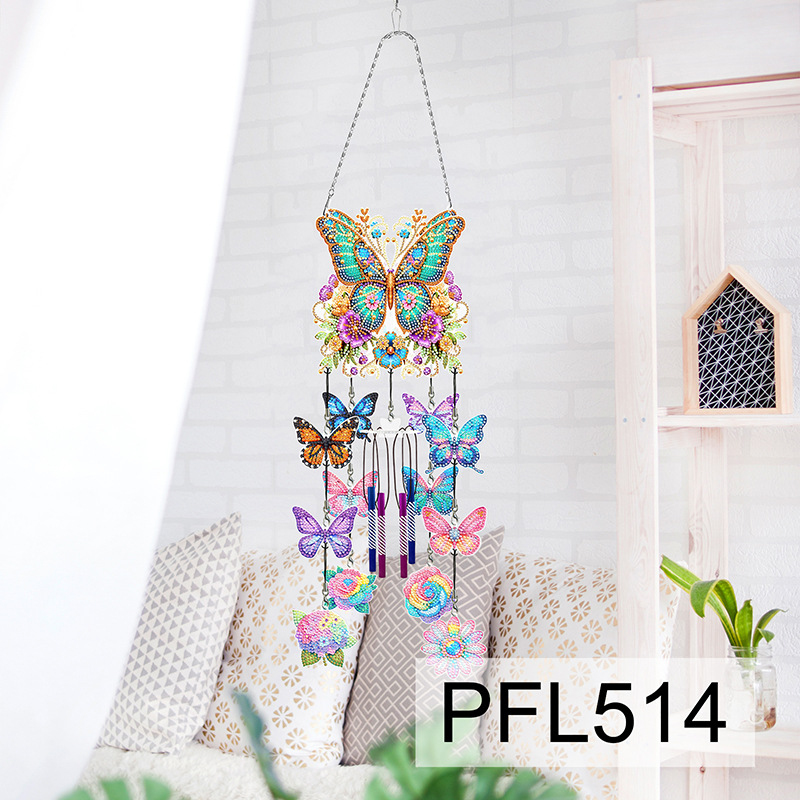 Fábrica directa pintura de diamantes alrededor de flores y pájaros dibujos animados colgando placa decorativa campana de viento transfronteriza atrapadora de sueños decoración interior de pintura de diamantes