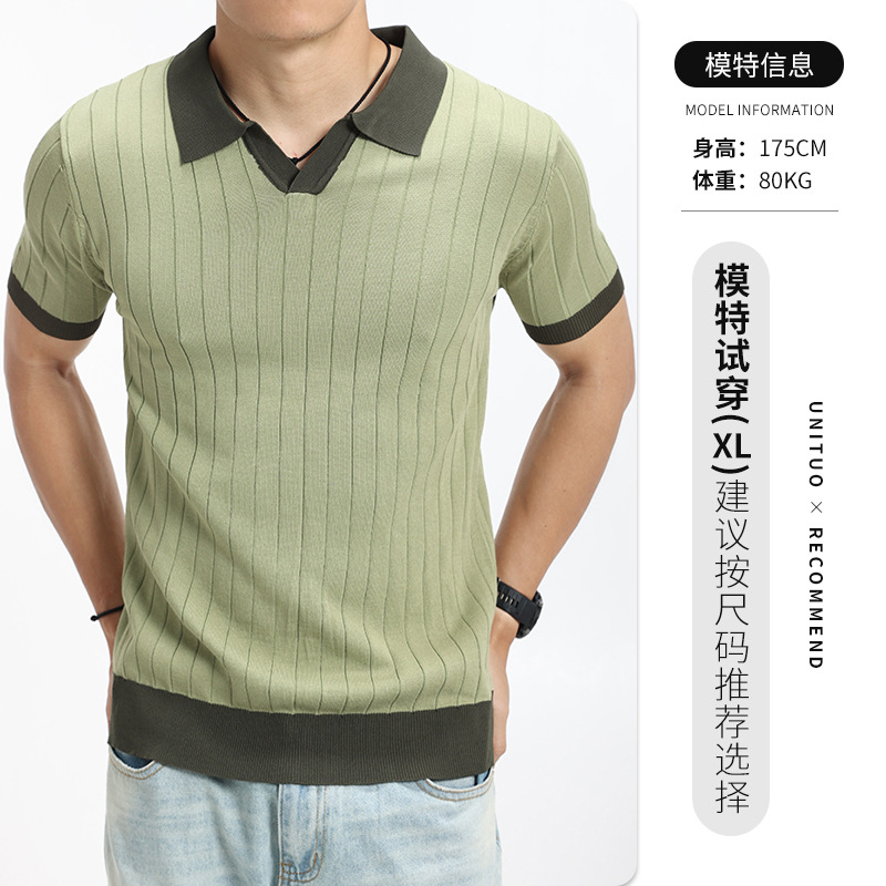 Europa y América cross-border pozo jersey polo hombre manga corta V-collar hielo seda de negocios casual alta sensación de ropa de hombre