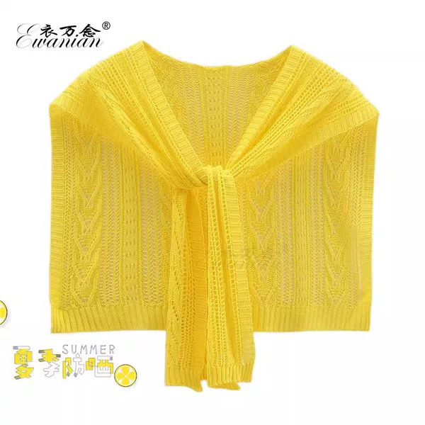 Summer Collar Shoulder Hollow Small Shawl Knit Sweater Women's All-match Knot Scarf Ice Silk Outer Wear Sunscreen Thin