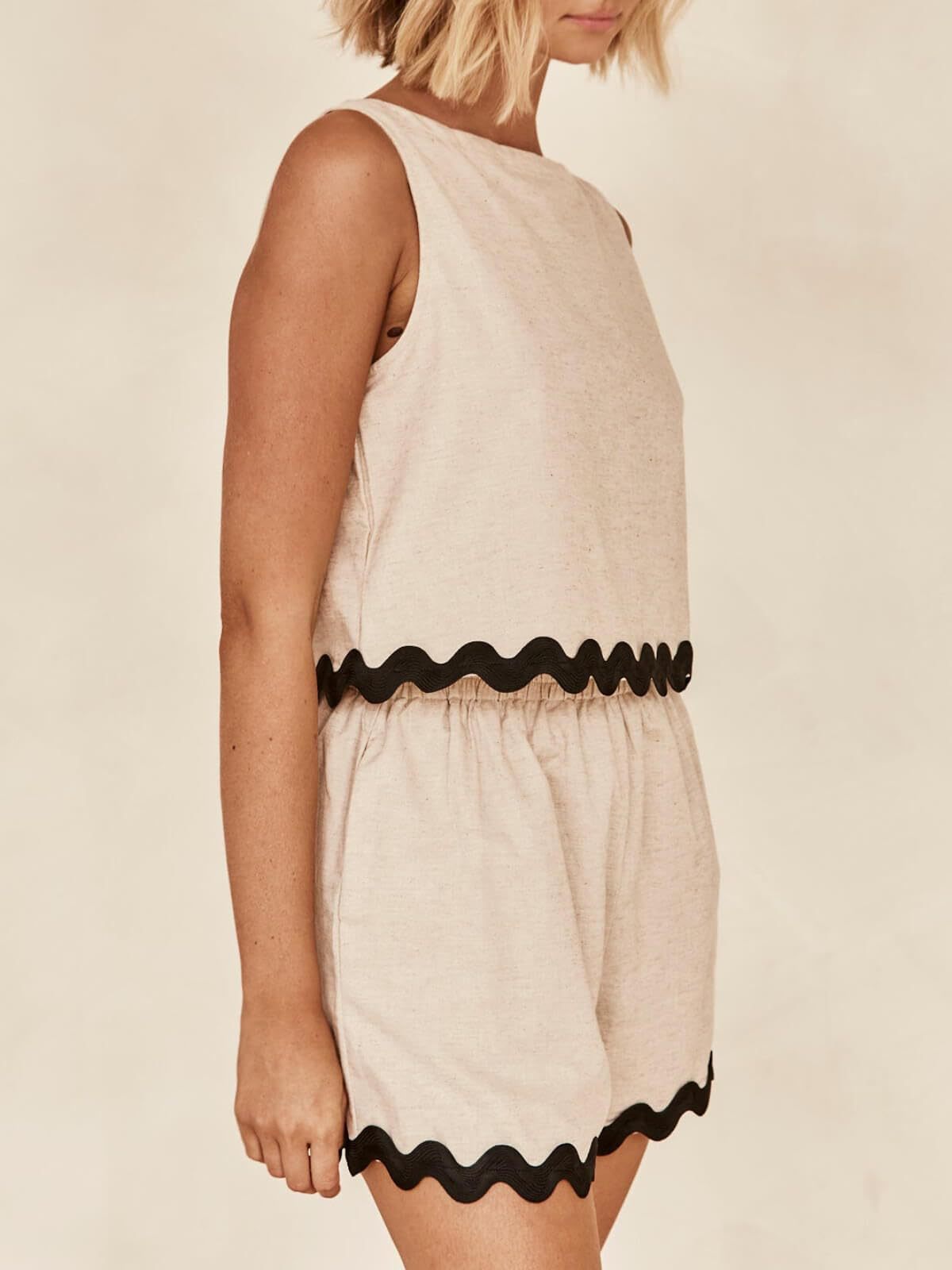 227g Weight Sleeveless Sleeve Length Linen, Lace Fabric Type Shorts Pants Type Shorts Co-ord Set Sets Type 2 Pieces Set Quantity Daily Occasion Round Neck Neckline Loose Fit Type Color Block, Waves Pattern Summer Season Women's Gender Casual Style Lace Craft Daily Women's Casual Color Block Waves Linen Lace Shorts Co-ord Set Shorts Shorts Sets 3
