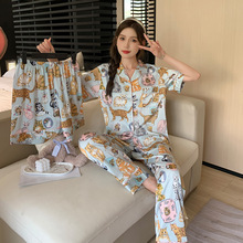 源头厂货2023夏季新款睡衣女冰丝一件代发抖音冰蓝猫咪家居服套装