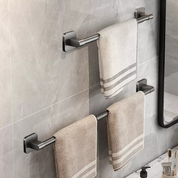 Space Aluminum Traceless Adhesive Towel Bar, No-Drill Bathroom Single Towel Rack, Bathroom Double Rod Extended Towel Rack Space Aluminum Traceless Adhesive Towel Bar, No-Drill Bathroom Single Towel Rack, Bathroom Double Rod Extended Towel Rack