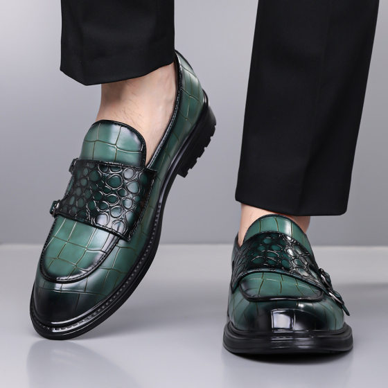 [Source Manufacturer] Foreign Trade Large Size Buckle Men's Casual Leather Shoes British Style Slip-On Shoes Trendy Leather Shoes for Men