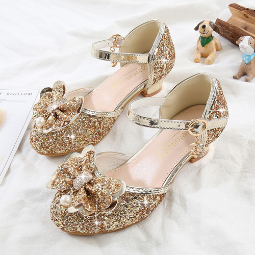 Fashionable Summer Princess Shoes for Girls, Korean Style, Non-Slip, Gold-Tone, Breathable, Stylish Performance Sandals for Young Girls