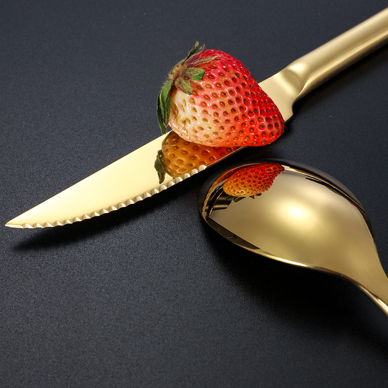 Cuchillo, tenedor y cuchara de acero inoxidable de la serie Moonlight Comida occidental engrosada cuchillo y tenedor de filete cuchara de café plateada en titanio juego de vajillas logo