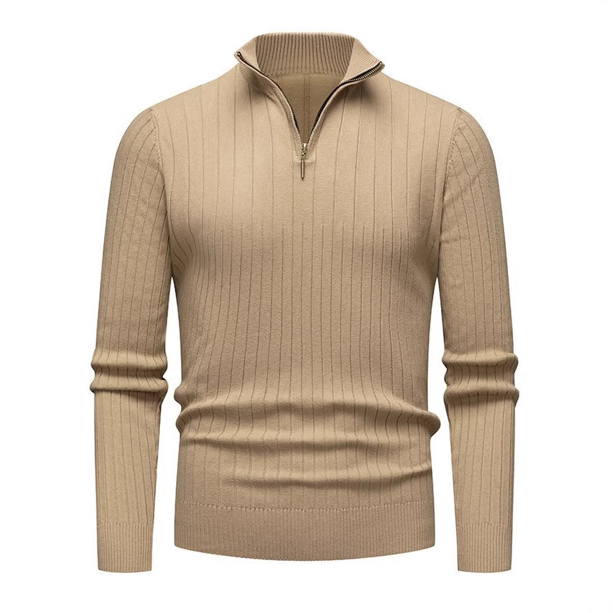 Comercio exterior transfronterizo otoño y invierno nuevo hombre manga larga barra vertical medio cuello cremallera fondo camisa de punto suéter de hombre europeo y americano