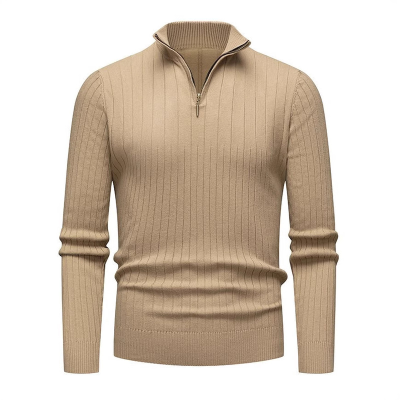 Foreign Trade Cross-Border Autumn and Winter Men's Long-Sleeve Vertical Striped Half-High Collar Zippered Base Knit Sweater Men's Sweater Exclusively for Cross-Border Sales Foreign Trade Cross-Border Autumn and Winter Men's Long-Sleeve Vertical Striped Half-High Collar Zippered Base Knit Sweater Men's Sweater Exclusively for Cross-Border Sales