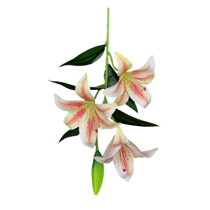 Lirio Artificial 3D mano-sensación de la película 3-cabeza artificial Lily venta al por mayor flor falsa boda arreglo floral boda casa