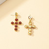 Retro burgundy red festive earrings, flowered, wholesale