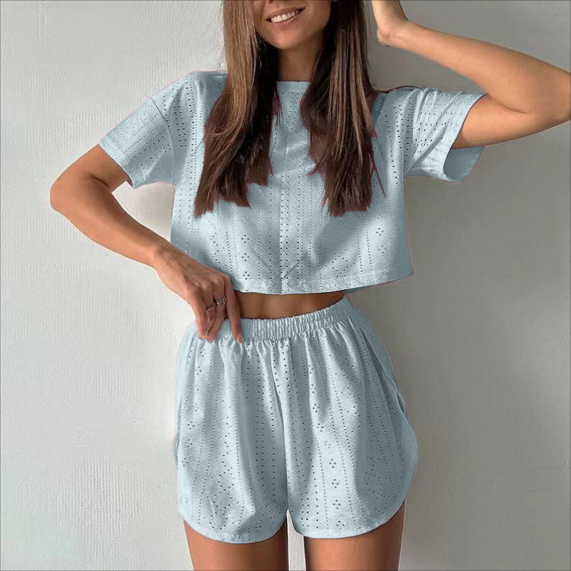 Cross-border 2026 Spring/Summer New European And American Sports Casual Outfit For Women, Solid Color Hollow Out Split_ecoleips.com