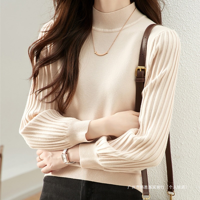 Women's New Knitted Sweater Women's 2024 Spring & Fall Elegant High-End Inner Knitted Half Turtleneck Beautiful Bottoming Shirt