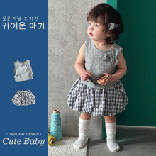 童装女童套装夏天衣服韩版无袖t恤上衣两件套格子短裙1女宝宝夏款