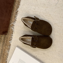 复古勃肯鞋女加绒冬2025新款一脚蹬平软底舒适豆豆休闲棉单鞋