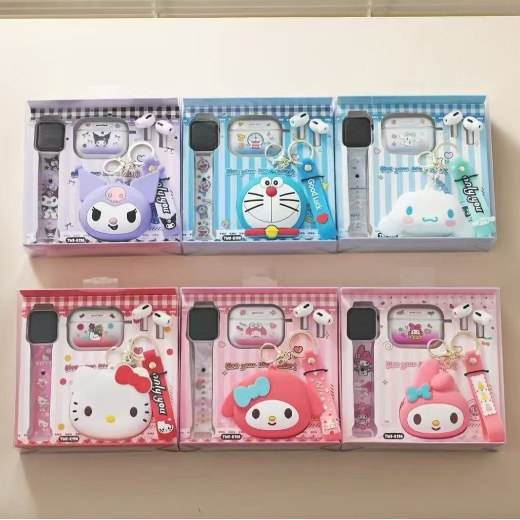 Cross-Border New Model Tws-K19A In-Ear Wireless Bluetooth Long-Lasting Cartoon Silicone Electronic Watch Earphone Case Set