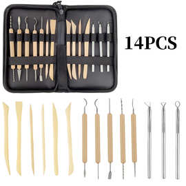 14件套装陶艺泥塑 油泥雕塑雕刻刀 面塑软陶粘土造型工具组合套装