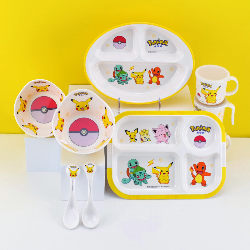 Wuhe Pikachu Children's Tableware Household Baby Food Bowl Cartoon Melamine Dinner Plate Pokémon Water Cup Spoon Wuhe Pikachu Children's Tableware Household Baby Food Bowl Cartoon Melamine Dinner Plate Pokémon Water Cup Spoon