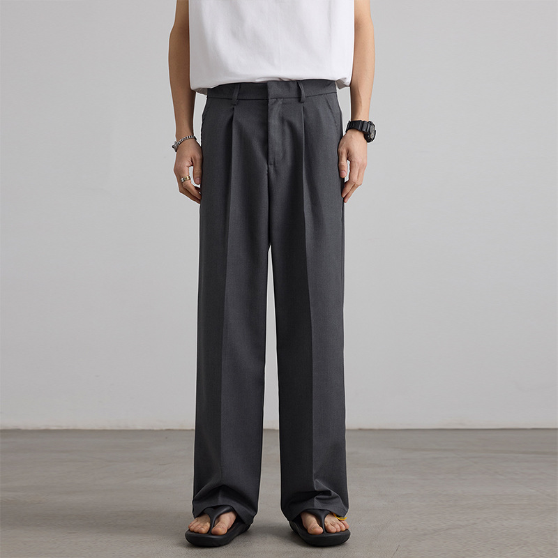 2025 spring and summer tide brand TR pleated A casual wide leg trousers men's niche high-end loose straight trousers.