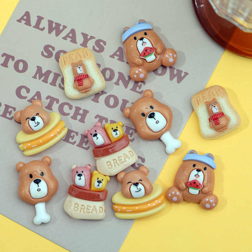 Nuevo japonés tostadas cara grande oso DIY accesorios de resina simulación hueso oso teléfono caso llavero horquilla al por mayor