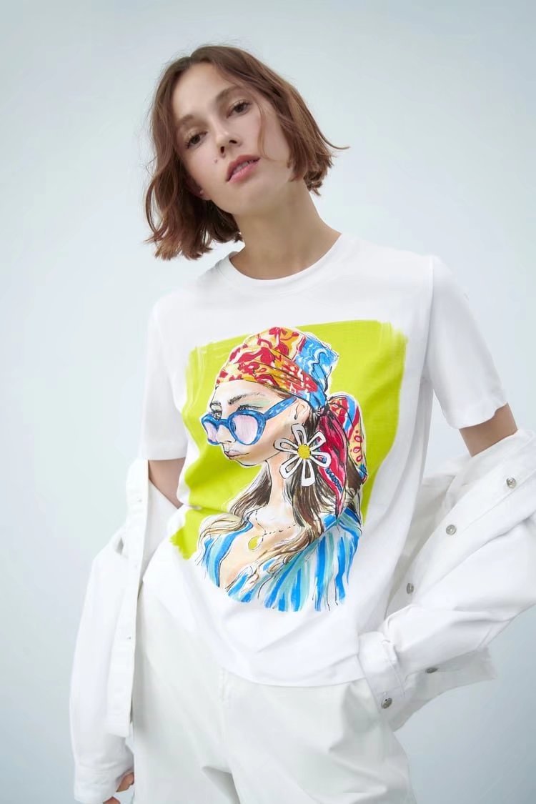 Girl Printed Short Sleeve loose round neck T-Shirt NSAM133724