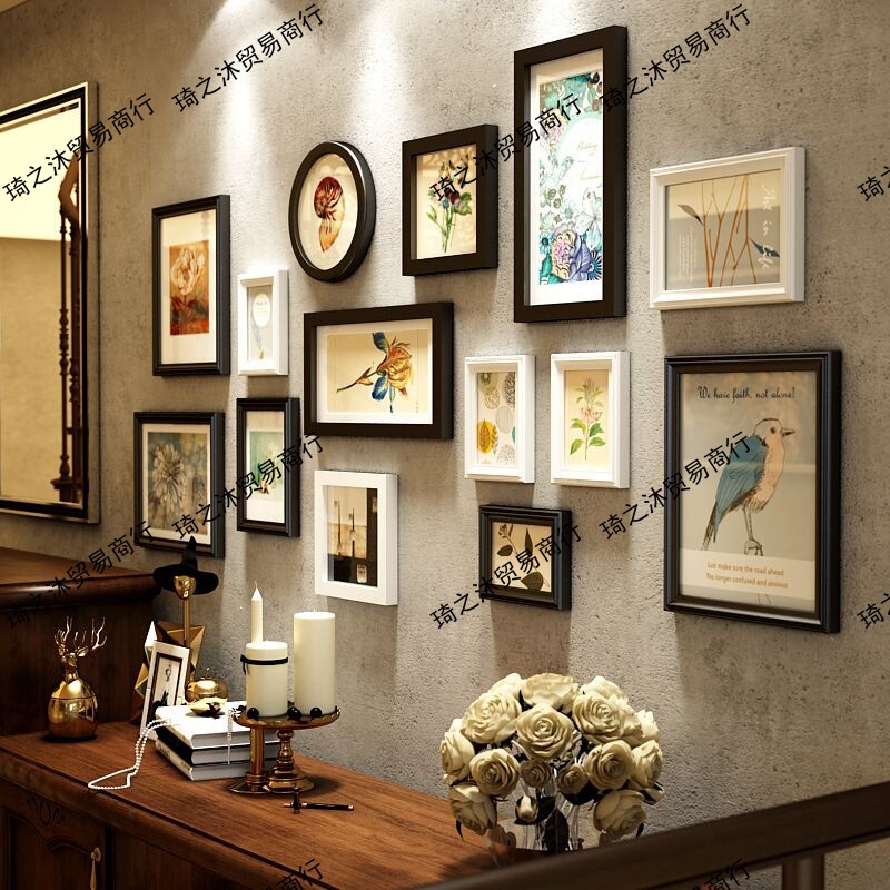 European Wall-Mounted Solid Wood Photo Frame Combination Retro Art Photo Wall Dining Room Bedroom Background Wall Decoration Painting European Wall-Mounted Solid Wood Photo Frame Combination Retro Art Photo Wall Dining Room Bedroom Background Wall Decoration Painting