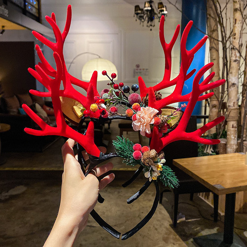 New European and American Christmas children's antler headband cute Christmas Eve headband fabric Santa Claus hair accessories wholesale