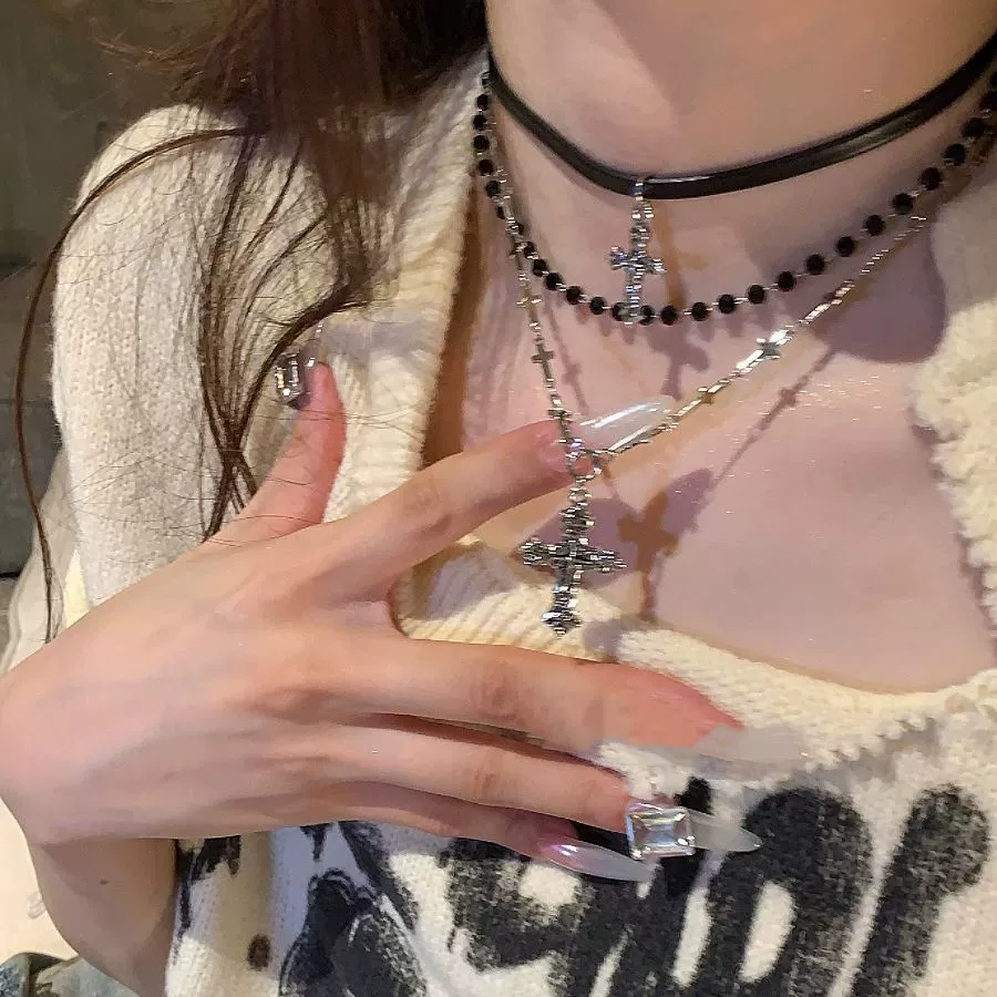 Ретро многослойный крест из бисера ожерелье женский темный панк стиль носить цепочку ключицы Millennium Spice Girl y2k Аксессуары