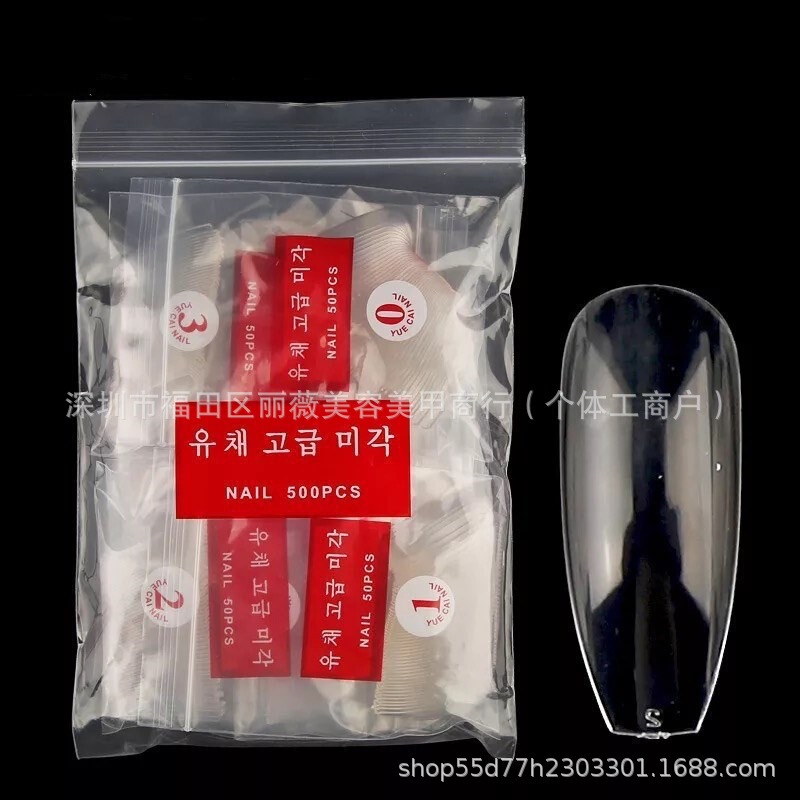 Nail Art Ballet Nail Tips Box Set, Full T-Shaped Nail Tips, French Nail Tips, Fake Nail Tips, Pointed Nail Tips, 500 Pieces in a Bag