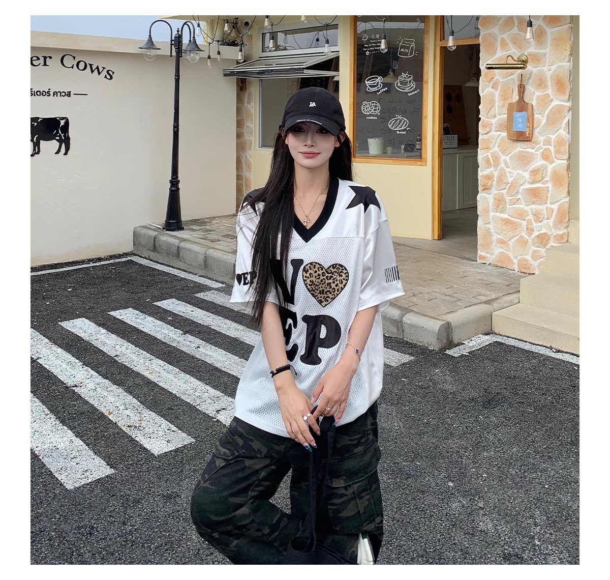 High Street American Leopard Print Summer Heart-shaped Short-sleeve New T-shirt For Men And Women, INS Korean Style_viptrois.com