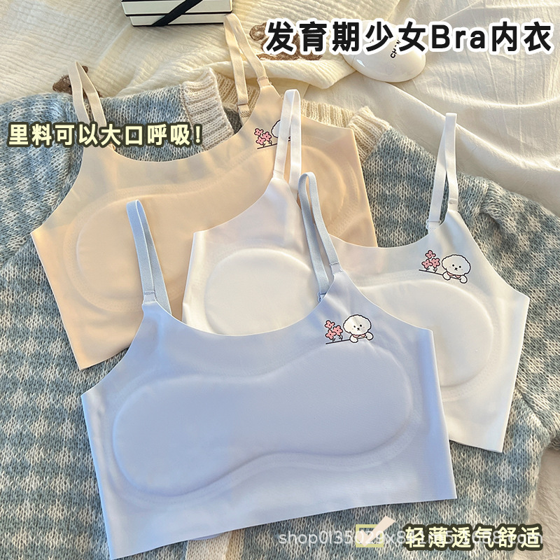 Developmental Girls' Underwear Primary School Junior High School Vest Ice Silk Seamless Underwear Girls Adjustable Shoulder Straps Summer Thin Style