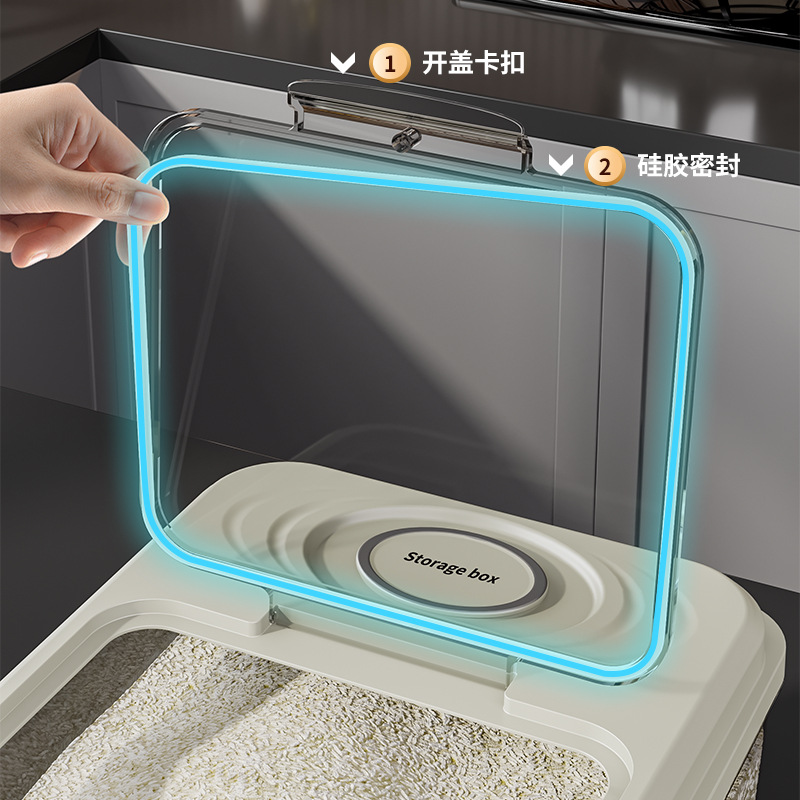 Barril de arroz doméstico a prueba de humedad sellado barril de arroz a prueba de insectos arroz caja de almacenamiento de harina de arroz contenedor de alimento para gatos tipo incrustado cuantitativo