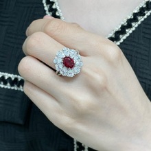 S925纯银椭圆鸽子红戒指 高级精工欧美潮流戒指 时尚珠宝饰品工厂