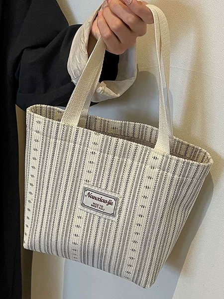 Japanese Style Women's Canvas Bag Fashion Striped Handbag Shoulder Bag for Women School Tote Commuter Backpack