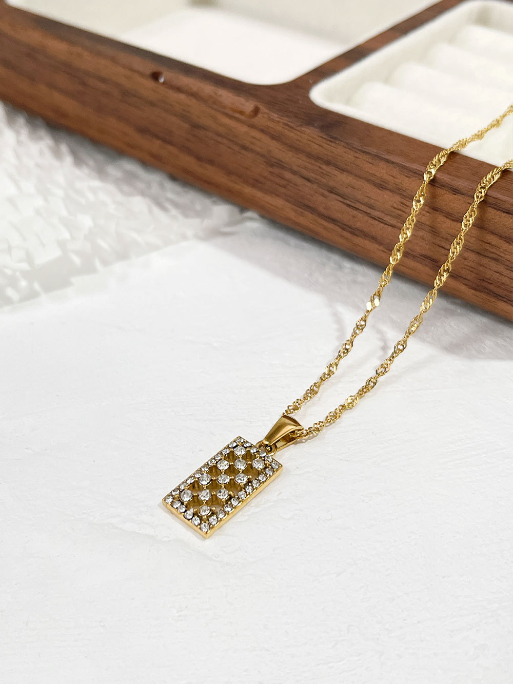 Fashion Square Stainless Steel Plating Inlay Rhinestones Pendant Necklace 1 Piece