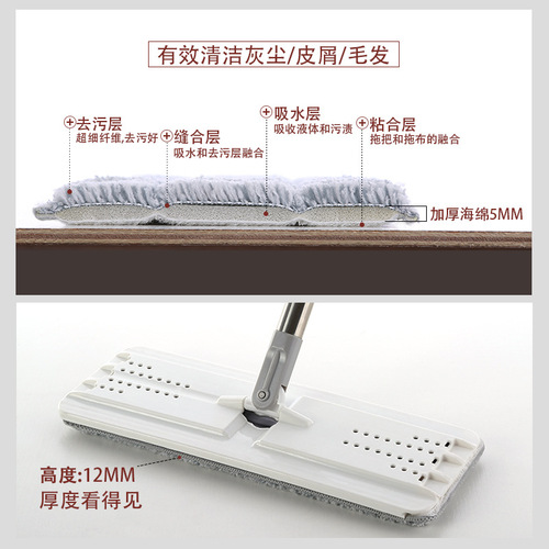 Wholesale mop household one-mop cleaning mop replacement cloth head hands-free flat-panel no watermark lazy tile floor