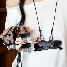 皮革蜡绳布艺香肠狗眼睛夹吊坠项链轻奢高级感毛衣链卡通可爱项饰