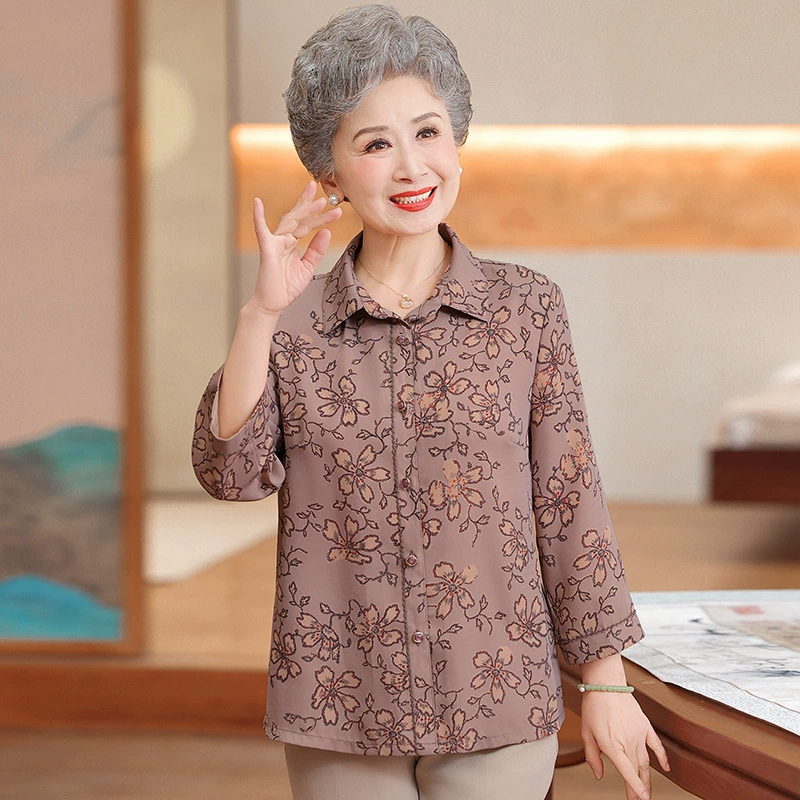 Женщины среднего и пожилого возраста мама весеннее платье новая теща свободный топ 70 лет 80 лет бабушки рубашка с длинными рукавами