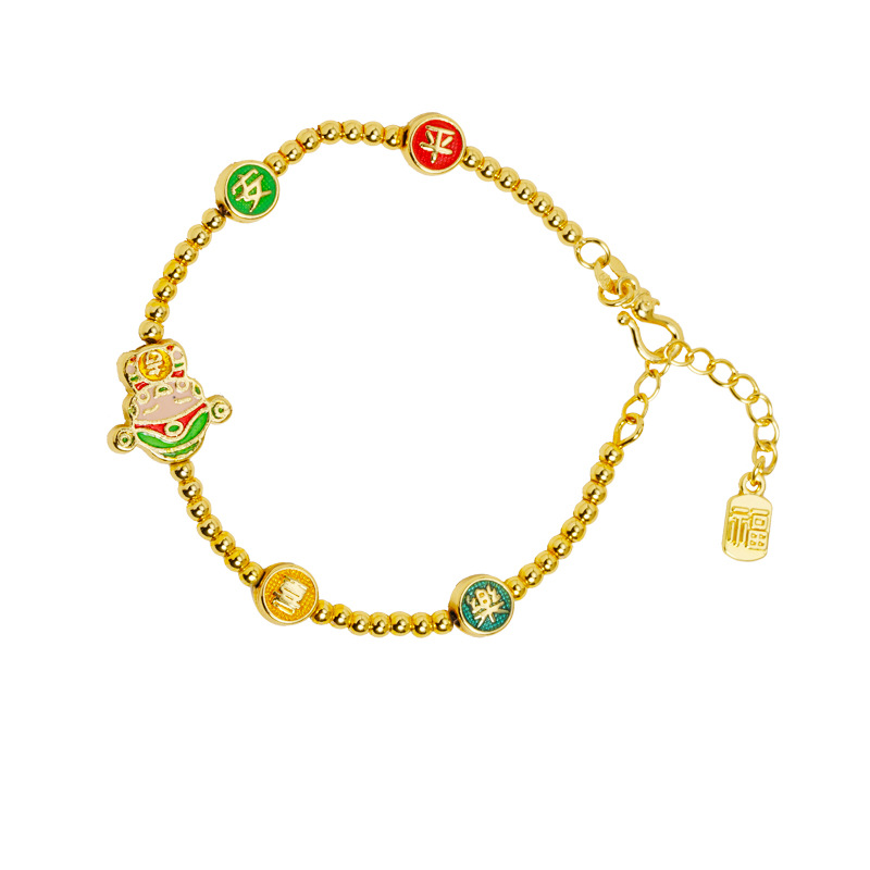 Brazalete de oro de arena vietnamita retro Ping An Joy esmalte goteo de aceite pequeño dios de la fortuna brazalete estilo nacional no se desvanece joyas