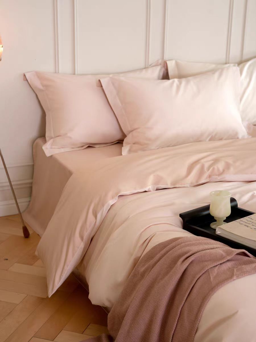 El estilo nórdico de 100 cortesía de satín largo algodón de cuatro piezas de algodón puro simple de color sólido sábanas de cama de algodón