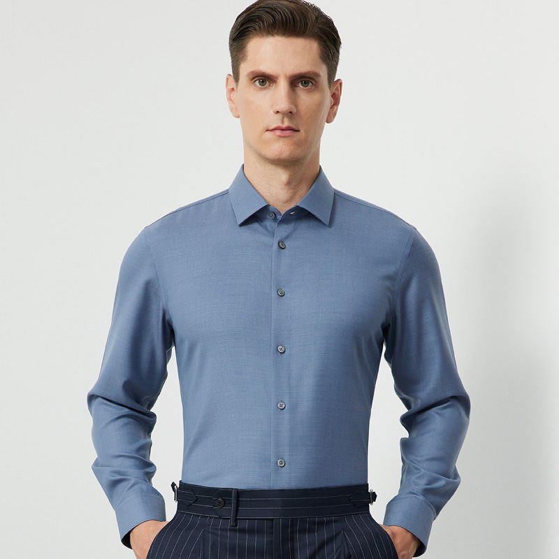 Australian Merino Full Wool Long Sleeve Shirt Autumn and Winter High-end Business Men's Thickened Machine Washable Non-Ironing Shirt